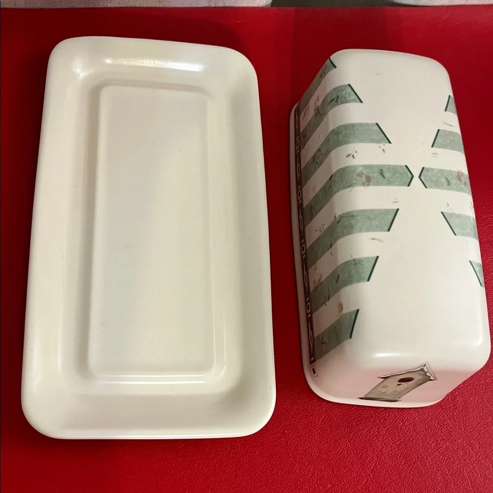 Pfaltzgraff Portfolio Naturewood 1/4 lb. Lidded Butter Dish Castle 7”L3.73”W 2”H